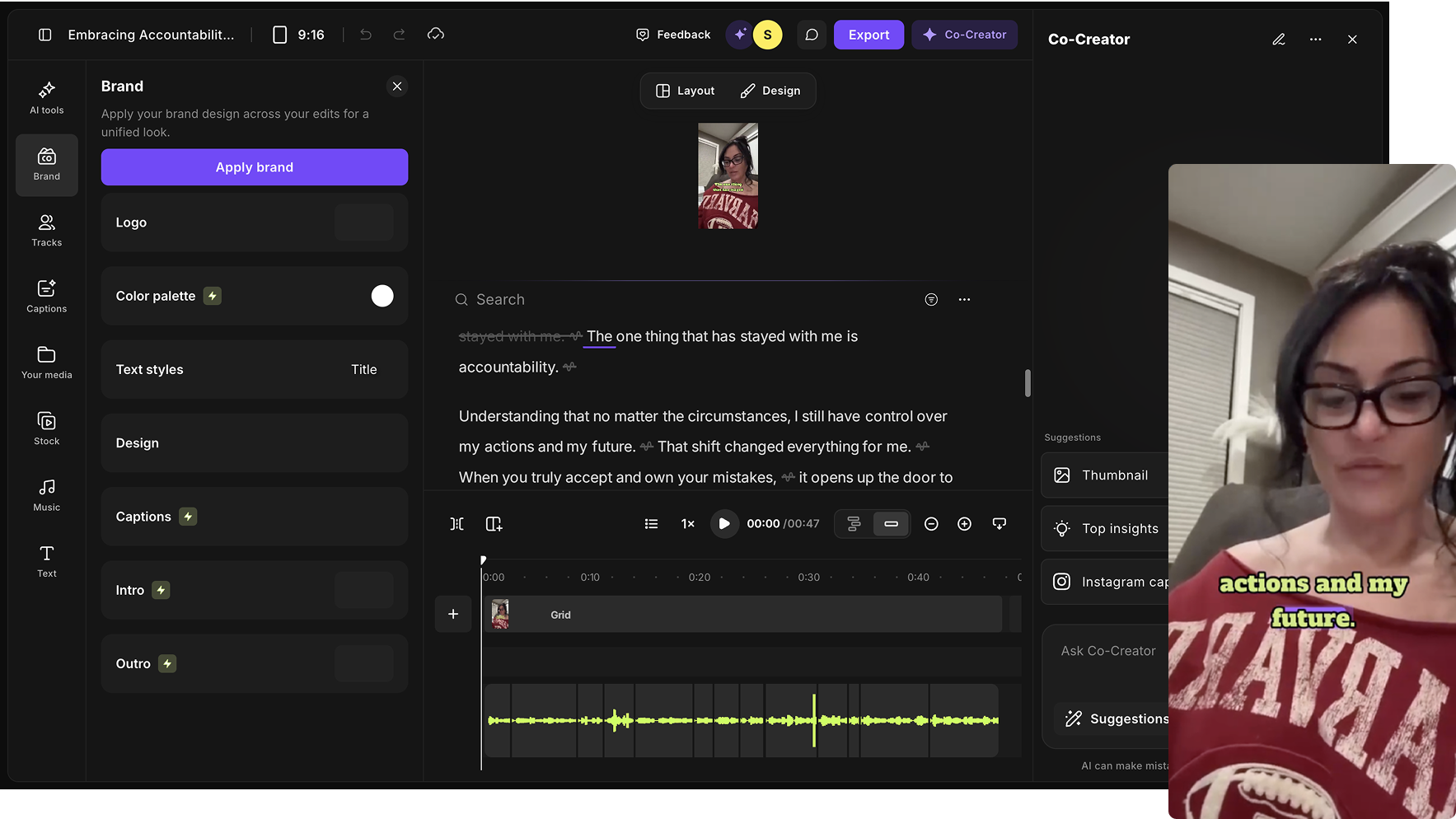 AI video editing interface