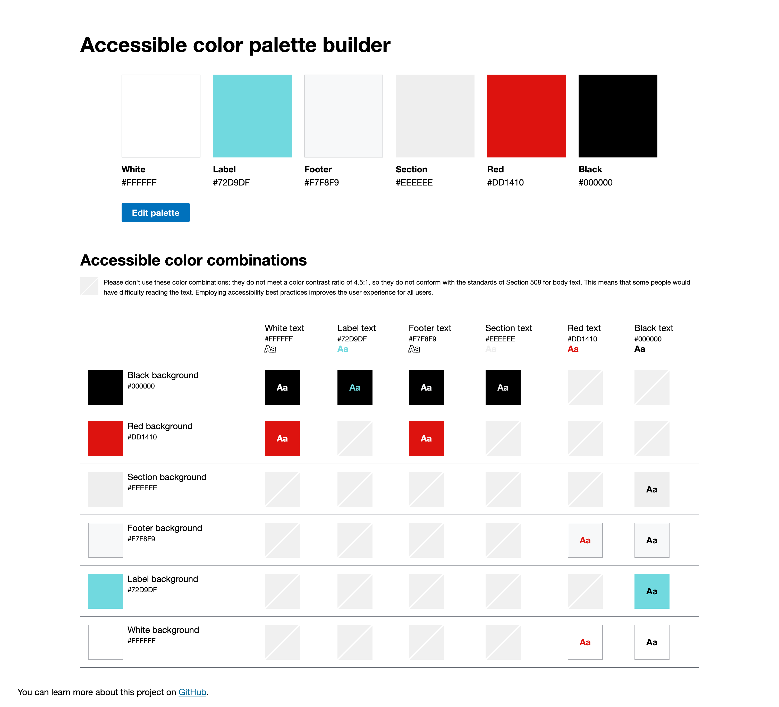 Accessibility check for color contrast