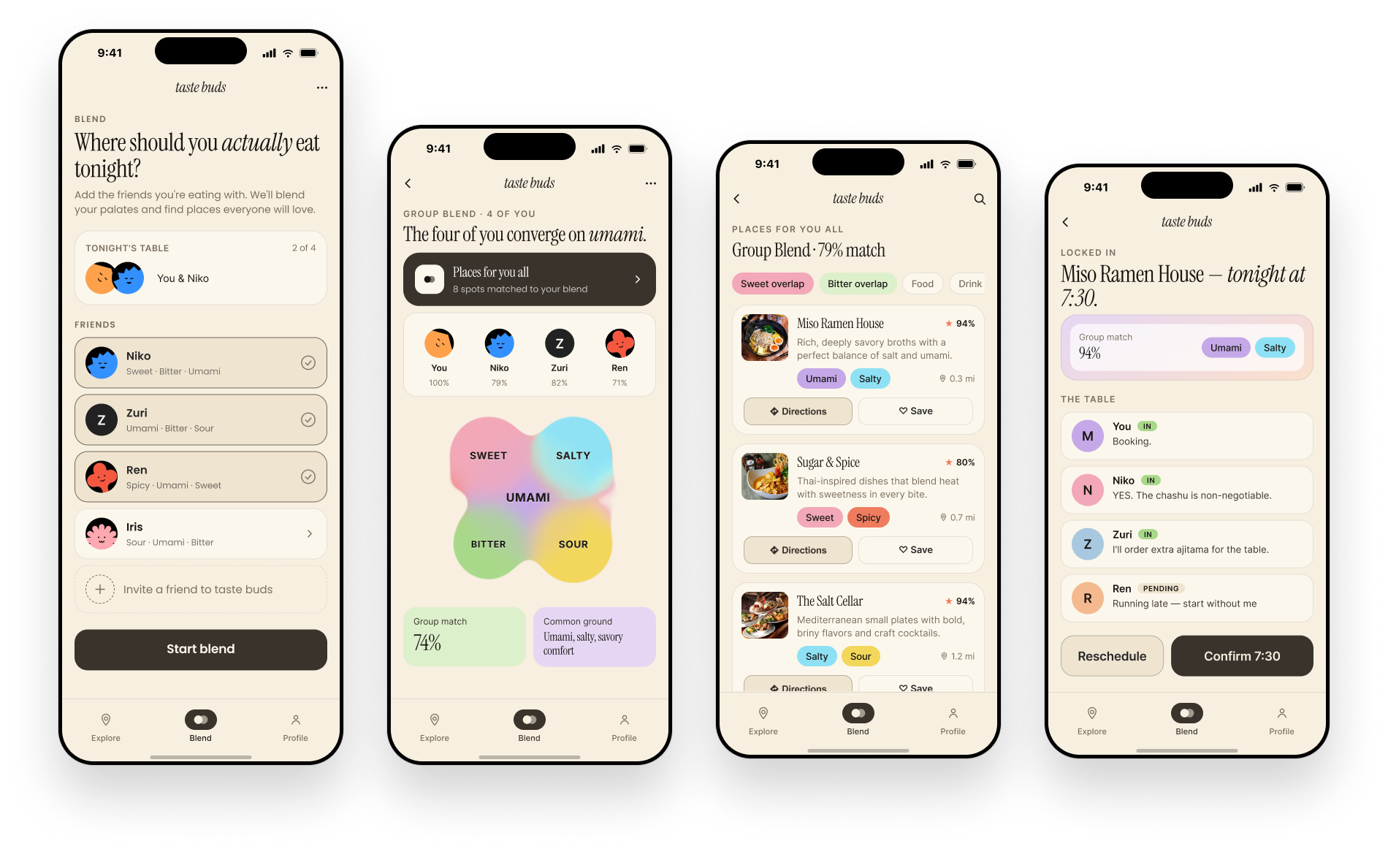 Blend flow: group blend and confirming a reservation