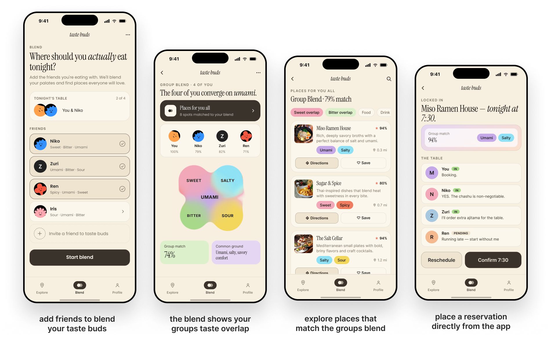 Blend flow: group blend and confirming a reservation