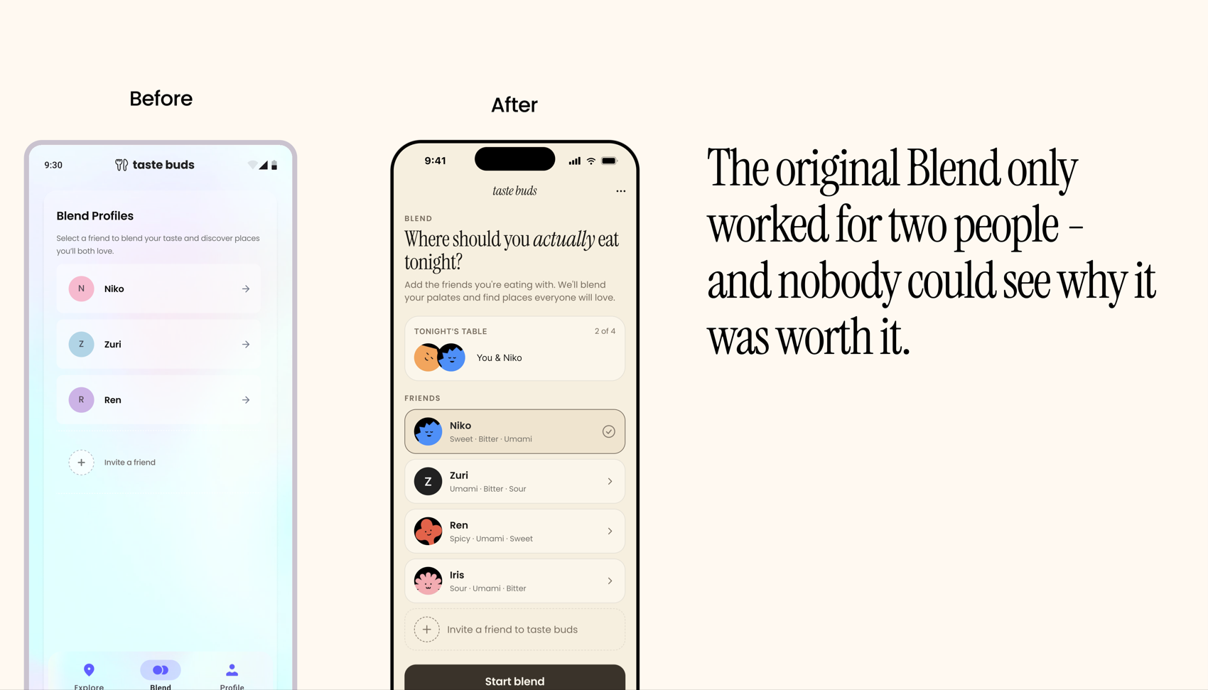 Group blend and confirmed reservation screens